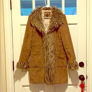 Corduroy winter coat with faux fur trim